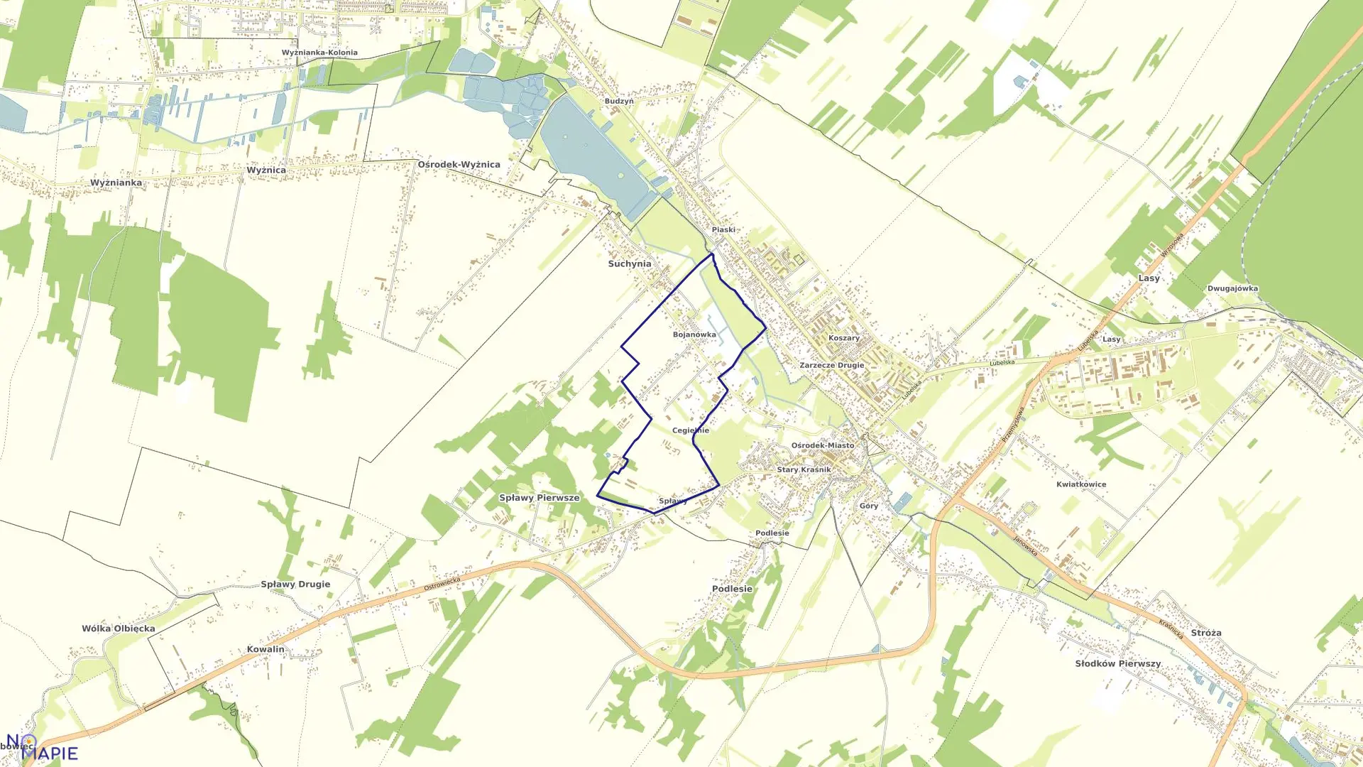 Mapa obrębu BOJANÓWKA w mieście Kraśnik