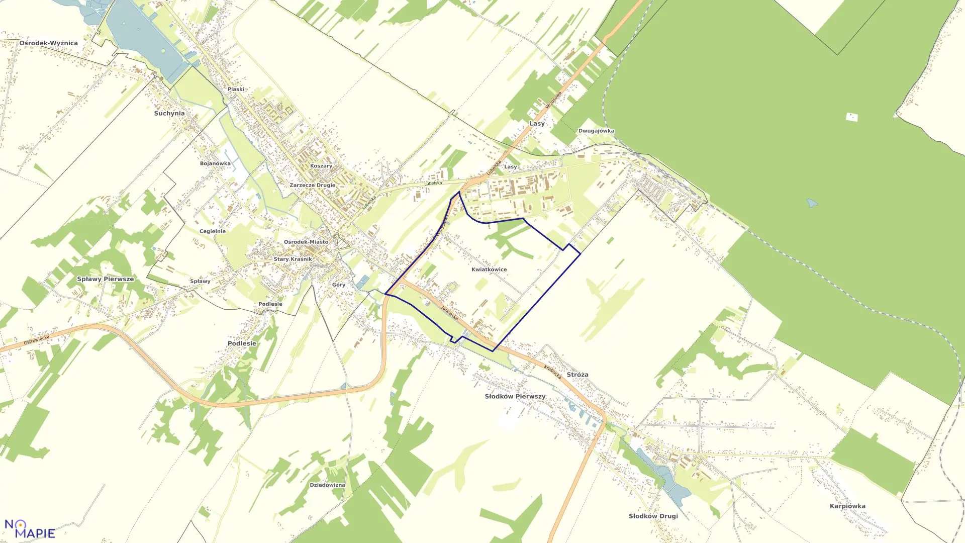 Mapa obrębu KWIATKOWICE w mieście Kraśnik